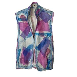 Vintage 1980s Womens Vest Size Large Custom Made Heavy Cotton Colorblock Signed